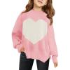 Haloumoning Girls Oversized Sweaters Kids Fashion Heart Batwing Sleeve Ribbed Knit Side Slit Pullover Tops(Light Pink)