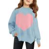 Haloumoning Girls Oversized Sweaters Kids Fashion Heart Batwing Sleeve Ribbed Knit Side Slit Pullover Tops(Sky Blue)