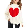Haloumoning Girls Oversized Sweaters Kids Fashion Heart Batwing Sleeve Ribbed Knit Side Slit Pullover Tops(White)