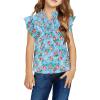 Haloumoning Girls Ruffle Short Sleeve Floral Chiffon Blouses Kids Summer Shirts Tops 5-14 Years(Blue)
