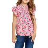 Haloumoning Girls Ruffle Short Sleeve Floral Chiffon Blouses Kids Summer Shirts Tops 5-14 Years(Pink)