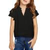 Haloumoning Girls Ruffle Short Sleeve T Shirts Casual V Neck Chiffon Blouse Cute Summer Tops 5-14Y(Black)