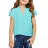 Haloumoning Girls Ruffle Short Sleeve T Shirts Casual V Neck Chiffon Blouse Cute Summer Tops 5-14Y(Blue-green)