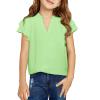 Haloumoning Girls Ruffle Short Sleeve T Shirts Casual V Neck Chiffon Blouse Cute Summer Tops 5-14Y(Light Green)