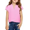 Haloumoning Girls Ruffle Short Sleeve T Shirts Casual V Neck Chiffon Blouse Cute Summer Tops 5-14Y(Pink)