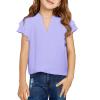 Haloumoning Girls Ruffle Short Sleeve T Shirts Casual V Neck Chiffon Blouse Cute Summer Tops 5-14Y(Purple)