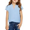 Haloumoning Girls Ruffle Short Sleeve T Shirts Casual V Neck Chiffon Blouse Cute Summer Tops 5-14Y(Sky Blue)