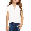 Haloumoning Girls Ruffle Short Sleeve T Shirts Casual V Neck Chiffon Blouse Cute Summer Tops 5-14Y(White)