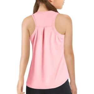 Haloumoning Girls Athletic Tank Tops Kids Racerback Sleeveless Workout Running Sports Shirts 5-14 Years(Pink)