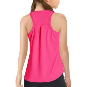 Haloumoning Girls Athletic Tank Tops Kids Racerback Sleeveless Workout Running Sports Shirts 5-14 Years(Rose Red)
