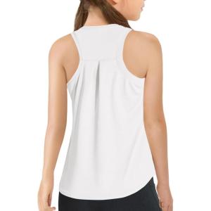 Haloumoning Girls Athletic Tank Tops Kids Racerback Sleeveless Workout Running Sports Shirts 5-14 Years(White)