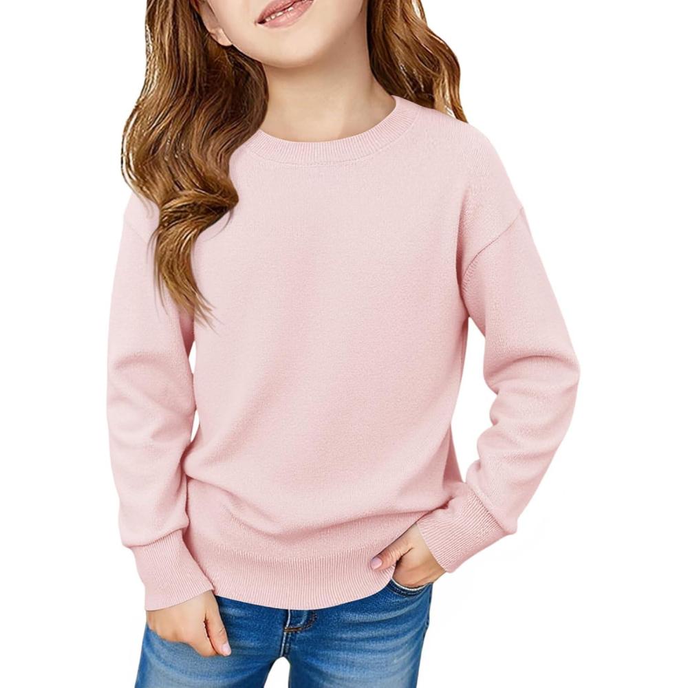 image:imageHaloumoing Girls Long Sleeve Sweaters Kids Casual Crew Neck Knit Cute Fall Pullover Tops 514 YearsPink