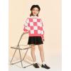 Girls Sweaters Kids Fashion Plaid Mock Neck Pullover Sweater Tops 5-14 Years(Dark Pink)