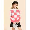 Girls Sweaters Kids Fashion Plaid Mock Neck Pullover Sweater Tops 5-14 Years(Dark Pink)