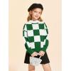 Girls Sweaters Kids Fashion Plaid Mock Neck Pullover Sweater Tops 5-14 Years(Green)