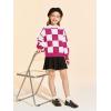Girls Sweaters Kids Fashion Plaid Mock Neck Pullover Sweater Tops 5-14 Years(Hot Pink)