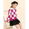 Girls Sweaters Kids Fashion Plaid Mock Neck Pullover Sweater Tops 5-14 Years(Hot Pink)