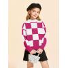 Girls Sweaters Kids Fashion Plaid Mock Neck Pullover Sweater Tops 5-14 Years(Hot Pink)