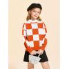 Girls Sweaters Kids Fashion Plaid Mock Neck Pullover Sweater Tops 5-14 Years(Orange)