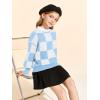 Girls Sweaters Kids Fashion Plaid Mock Neck Pullover Sweater Tops 5-14 Years(Sky Blue)