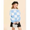 Girls Sweaters Kids Fashion Plaid Mock Neck Pullover Sweater Tops 5-14 Years(Sky Blue)