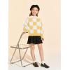 Girls Sweaters Kids Fashion Plaid Mock Neck Pullover Sweater Tops 5-14 Years(Yellow)