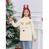 Haloumoning Girls Christmas Sweater Kids Oversized Turtleneck Cute Reindeer Sweaters with Side Slit(Beige)