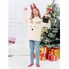 Haloumoning Girls Christmas Sweater Kids Oversized Turtleneck Cute Reindeer Sweaters with Side Slit(Beige)