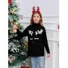 Haloumoning Girls Christmas Sweater Kids Oversized Turtleneck Cute Reindeer Sweaters with Side Slit(Black)