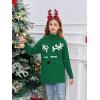 Haloumoning Girls Christmas Sweater Kids Oversized Turtleneck Cute Reindeer Sweaters with Side Slit(Green)