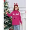 Haloumoning Girls Christmas Sweater Kids Oversized Turtleneck Cute Reindeer Sweaters with Side Slit(Hot Pink)