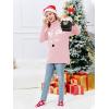 Haloumoning Girls Christmas Sweater Kids Oversized Turtleneck Cute Reindeer Sweaters with Side Slit(Pink)