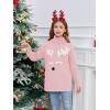Haloumoning Girls Christmas Sweater Kids Oversized Turtleneck Cute Reindeer Sweaters with Side Slit(Pink)