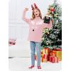 Haloumoning Girls Christmas Sweater Kids Oversized Turtleneck Cute Reindeer Sweaters with Side Slit(Pink)