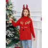 Haloumoning Girls Christmas Sweater Kids Oversized Turtleneck Cute Reindeer Sweaters with Side Slit(Red)