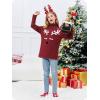Haloumoning Girls Christmas Sweater Kids Oversized Turtleneck Cute Reindeer Sweaters with Side Slit(Wine Red)