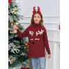 Haloumoning Girls Christmas Sweater Kids Oversized Turtleneck Cute Reindeer Sweaters with Side Slit(Wine Red)