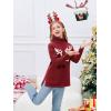 Haloumoning Girls Christmas Sweater Kids Oversized Turtleneck Cute Reindeer Sweaters with Side Slit(Wine Red)