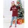Haloumoning Girls Christmas Sweater Kids Oversized Turtleneck Cute Reindeer Sweaters with Side Slit(Wine Red)