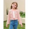 Haloumoning Girls Cropped Cardigan Sweater Kids Cute Bow Long Sleeve Knitted Sweaters Tops 5-14 Years(Pink)