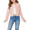 Haloumoning Girls Cropped Cardigan Sweater Kids Cute Bow Long Sleeve Knitted Sweaters Tops 5-14 Years(Pink)