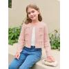 Haloumoning Girls Cropped Cardigan Sweater Kids Cute Bow Long Sleeve Knitted Sweaters Tops 5-14 Years(Pink)