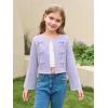 Haloumoning Girls Cropped Cardigan Sweater Kids Cute Bow Long Sleeve Knitted Sweaters Tops 5-14 Years(Purple)