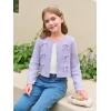 Haloumoning Girls Cropped Cardigan Sweater Kids Cute Bow Long Sleeve Knitted Sweaters Tops 5-14 Years(Purple)