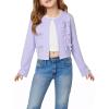 Haloumoning Girls Cropped Cardigan Sweater Kids Cute Bow Long Sleeve Knitted Sweaters Tops 5-14 Years(Purple)