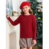 Haloumoning Girls Fall Sweater Kids Fashion Long Sleeve Ribbed Knit Split Pullover Tops 5-14Y(Burgundy)