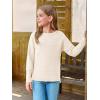 Haloumoning Girls Fall Sweater Kids Fashion Long Sleeve Ribbed Knit Split Pullover Tops 5-14Y(Cream White)