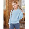 Haloumoning Girls Knit Pullover Sweaters Mock Neck Long Lantern Sleeve Jumper Tops 5-14 Years(Sky Blue)