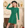 Haloumoning Girls Long Sleeve Sweater Dress Kids Casual Front Button A-Line Knit Fall Dresses 5-14 Years(Dark Green)