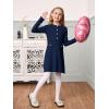 Haloumoning Girls Long Sleeve Sweater Dress Kids Casual Front Button A-Line Knit Fall Dresses 5-14 Years(Navy)